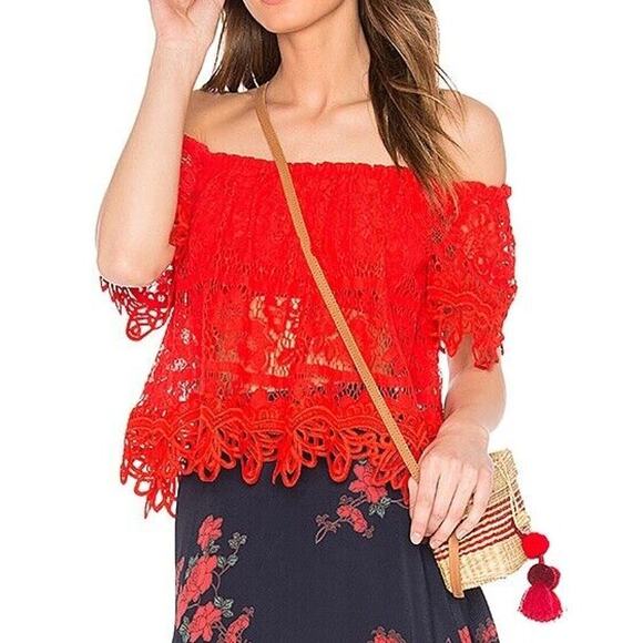 Free People Sweet Dreams Red Lace Top Off Shoulder - Picture 1 of 10